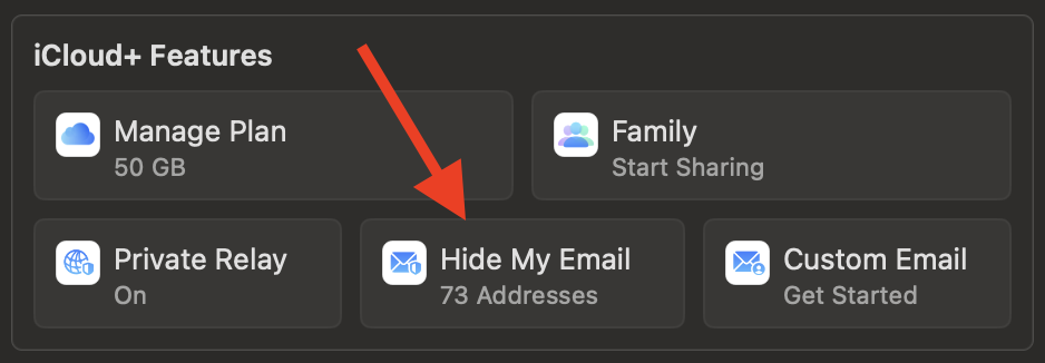 iclouds hide my email interface in settings